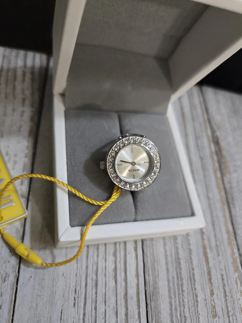 Invicta Silver Crystal Ring Watch with Sparkling Bezel